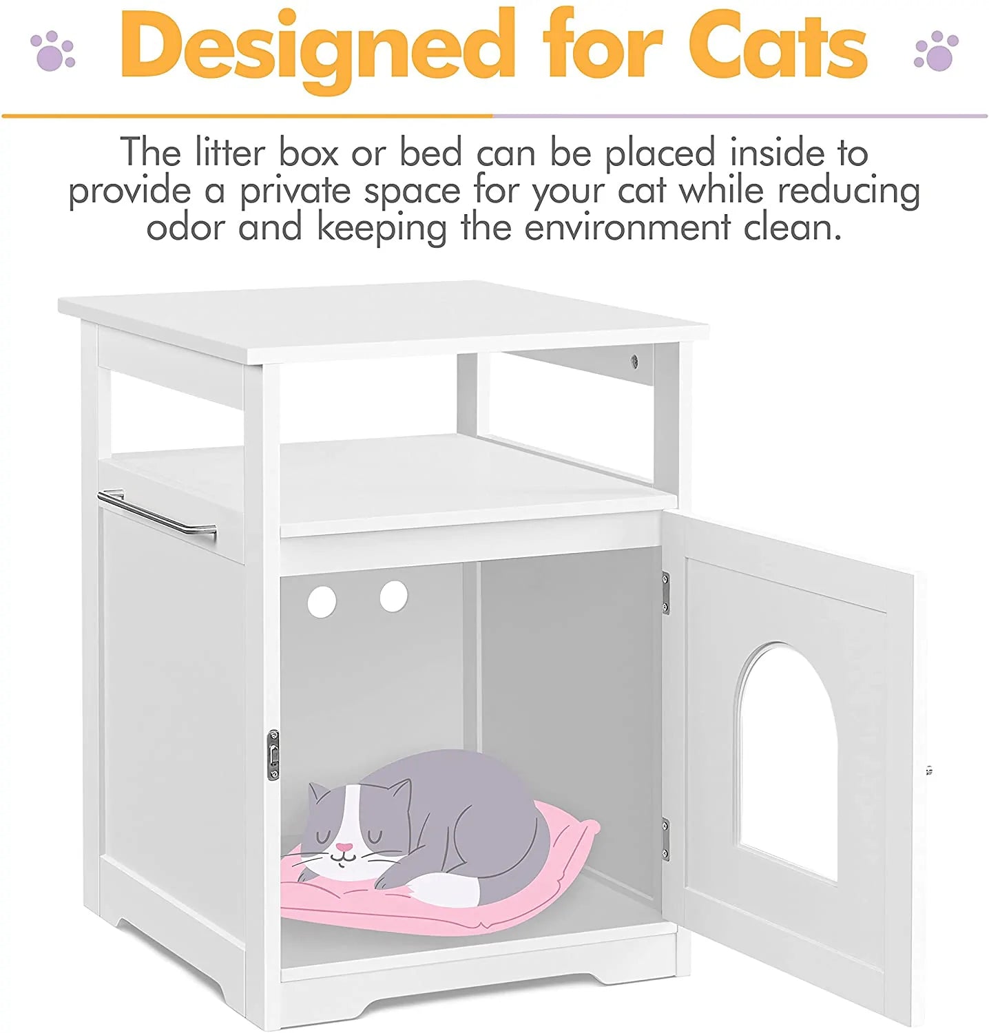 Yaheetech Wooden Cat Litter Box, Lockable Pet Side Table with Hidden Crate for Cats, Decorative Pet House with Structure and Open Shelf, L20.5Xw19.5Xh25.5 In, White Animals & Pet Supplies > Pet Supplies > Cat Supplies > Cat Furniture Yaheetech   