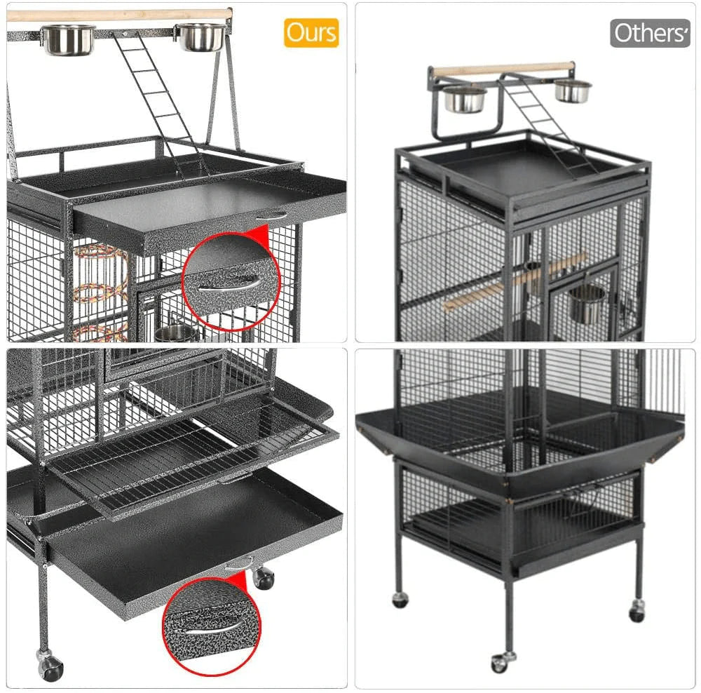 Yaheetech Wrought Iron Rolling Large Bird Cages for African Grey Small Quaker Amazon Parrots Cockatiels Sun Parakeets Green Cheek Conures Doves Lovebirds Budgies Play Top Bird Cage with Stand Animals & Pet Supplies > Pet Supplies > Bird Supplies > Bird Cages & Stands Yaheetech   