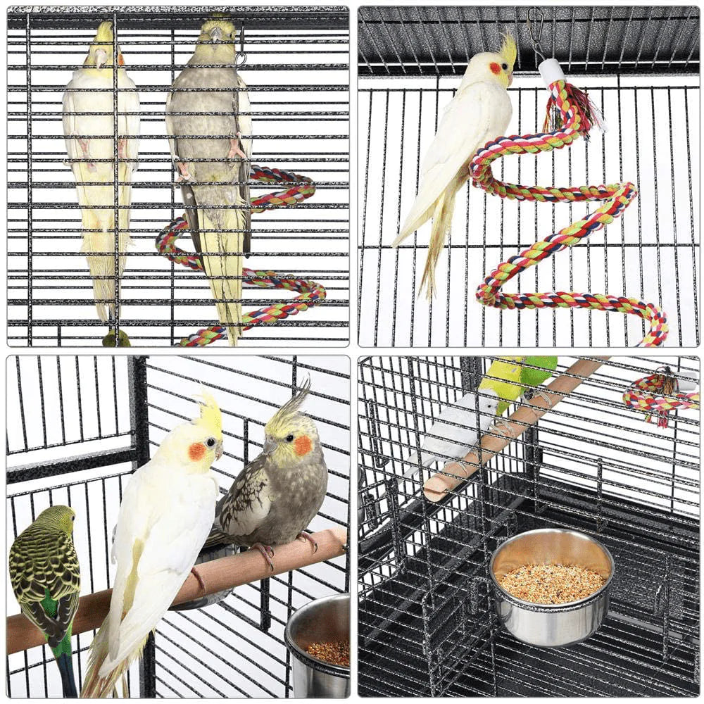 Yaheetech Wrought Iron Rolling Large Bird Cages for African Grey Small Quaker Amazon Parrots Cockatiels Sun Parakeets Green Cheek Conures Doves Lovebirds Budgies Play Top Bird Cage with Stand Animals & Pet Supplies > Pet Supplies > Bird Supplies > Bird Cages & Stands Yaheetech   