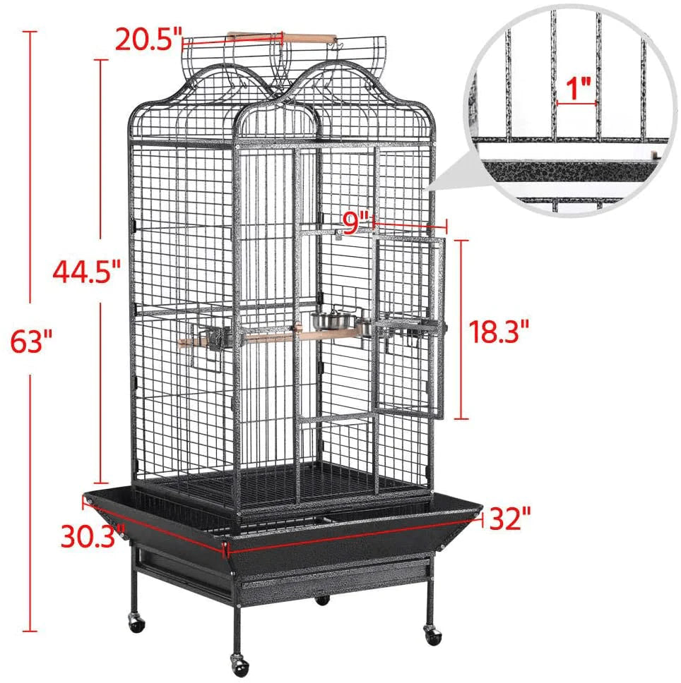 Yaheetech Wrought Iron Rolling Open Play Top Large Parrot Bird Cage for Mini Macaw Goffin Cockatoo Cockatiels African Grey Small Quaker Amazon Parrot Green Cheek Sun Conure Caique Bird Cage with Stand Animals & Pet Supplies > Pet Supplies > Bird Supplies > Bird Cages & Stands Yaheetech   
