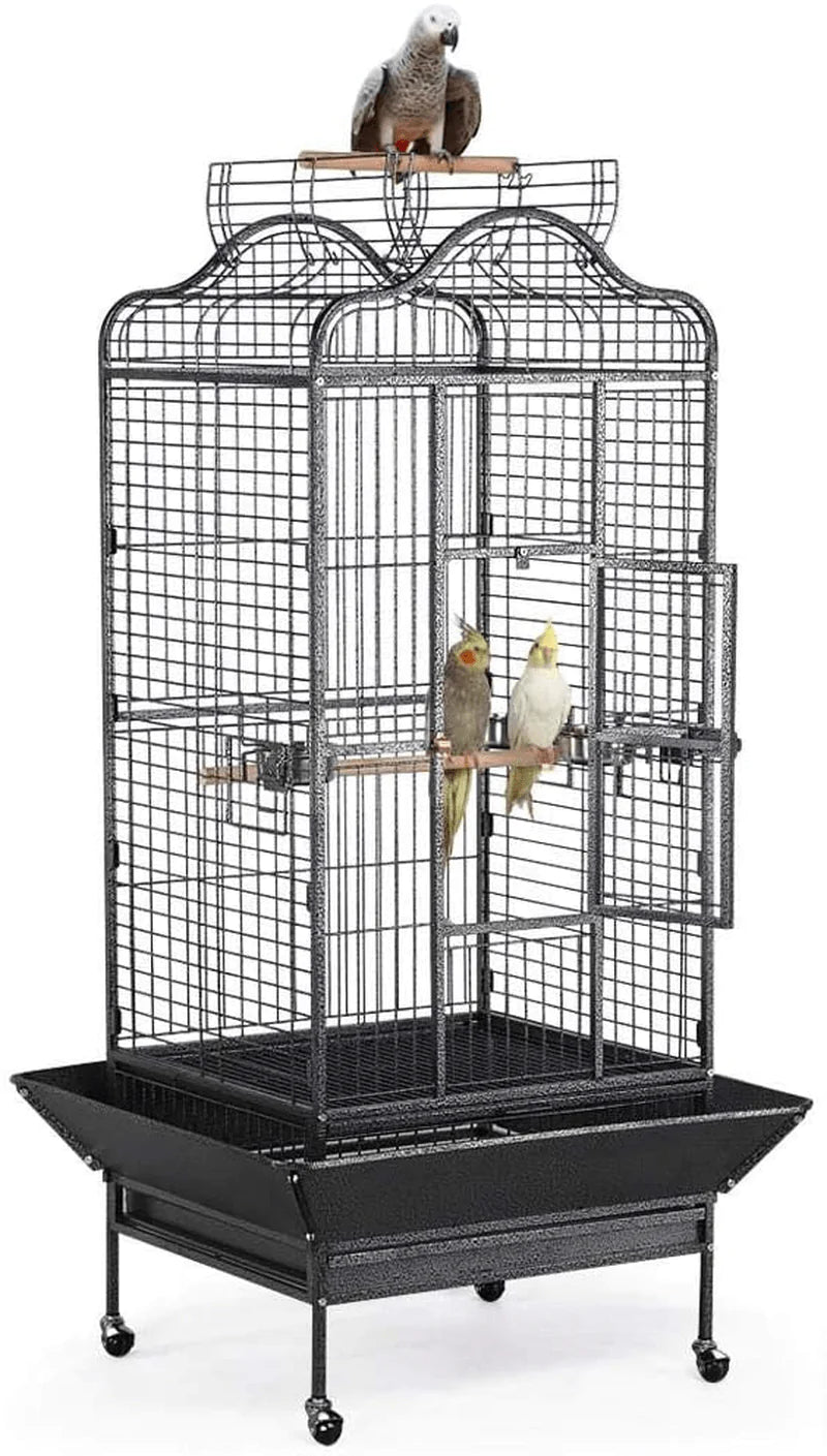 Yaheetech Wrought Iron Rolling Open Play Top Large Parrot Bird Cage for Mini Macaw Goffin Cockatoo Cockatiels African Grey Small Quaker Amazon Parrot Green Cheek Sun Conure Caique Bird Cage with Stand
