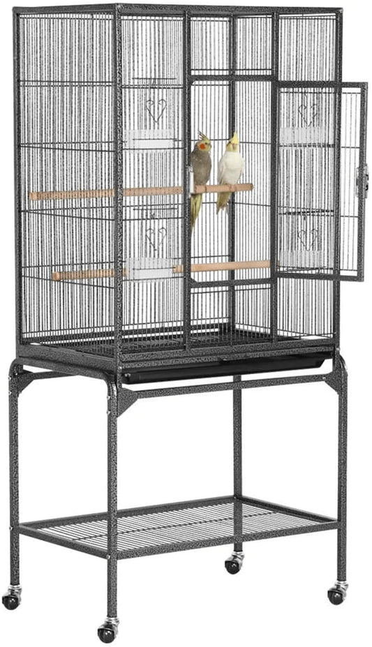 Yaheetech Wrought Iron Standing Large Parrot Parakeet Flight Bird Cage for Small Parrot Cockatiel Sun Parakeet Green Cheek Conure Lovebird Budgie Finch Canary Bird Cage with Stand Animals & Pet Supplies > Pet Supplies > Bird Supplies > Bird Cage Accessories Yaheetech Black 54inch 
