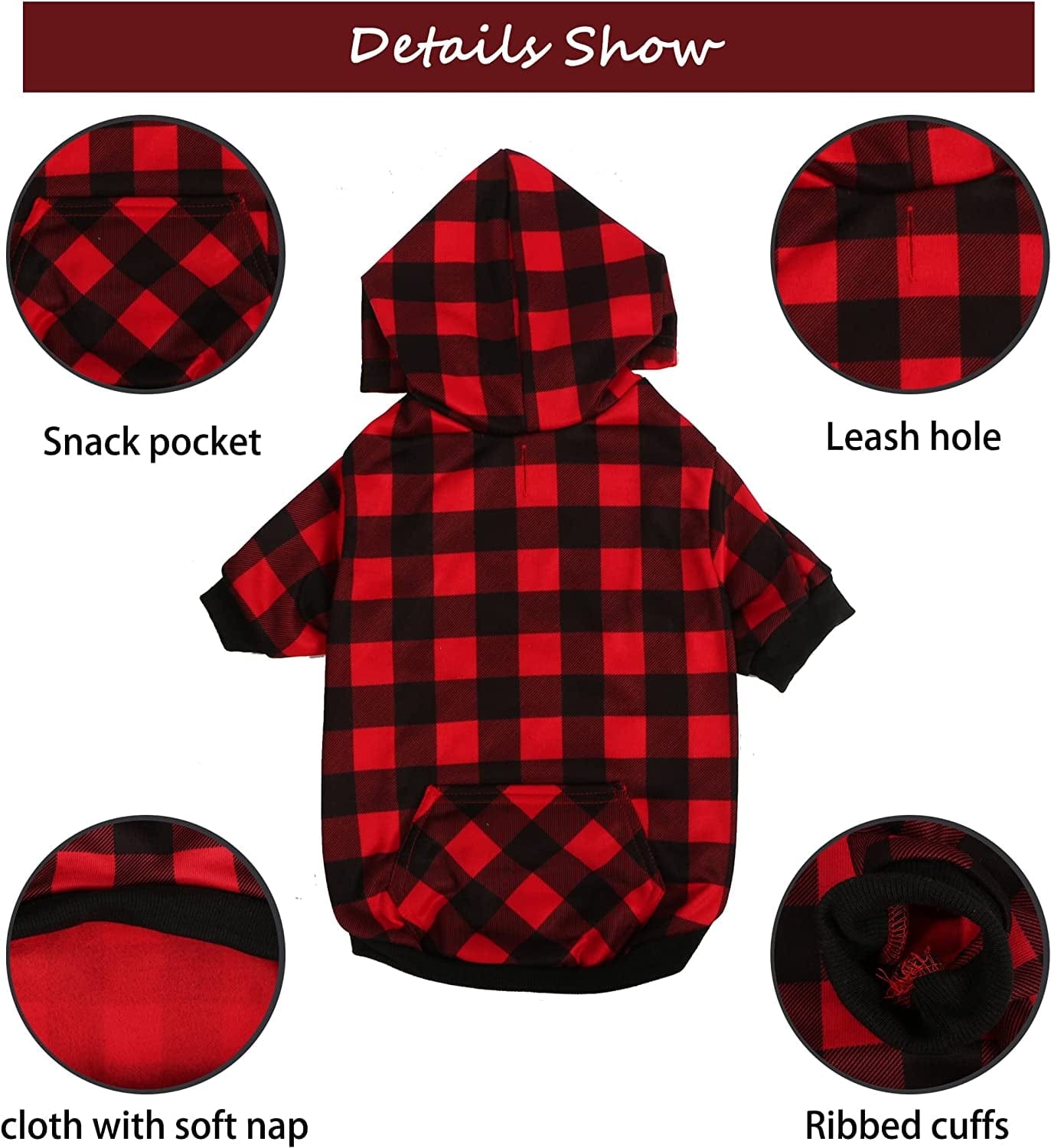 YAODHAO Dog Hoodie British Style Plaid Pet Sweaters with Hat Fleece Cold Weather Dog Hoodies with Pocket Windproof Pullover Pet Winter Casual Sweatshirts for Large Dogs with Harness Hole (Medium) Animals & Pet Supplies > Pet Supplies > Dog Supplies > Dog Apparel YAODHAOD   