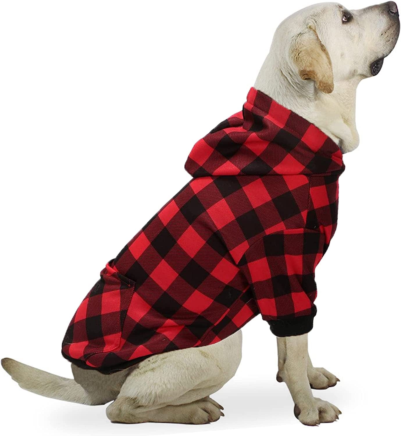 YAODHAO Dog Hoodie British Style Plaid Pet Sweaters with Hat Fleece Cold Weather Dog Hoodies with Pocket Windproof Pullover Pet Winter Casual Sweatshirts for Large Dogs with Harness Hole (Medium) Animals & Pet Supplies > Pet Supplies > Dog Supplies > Dog Apparel YAODHAOD Large  