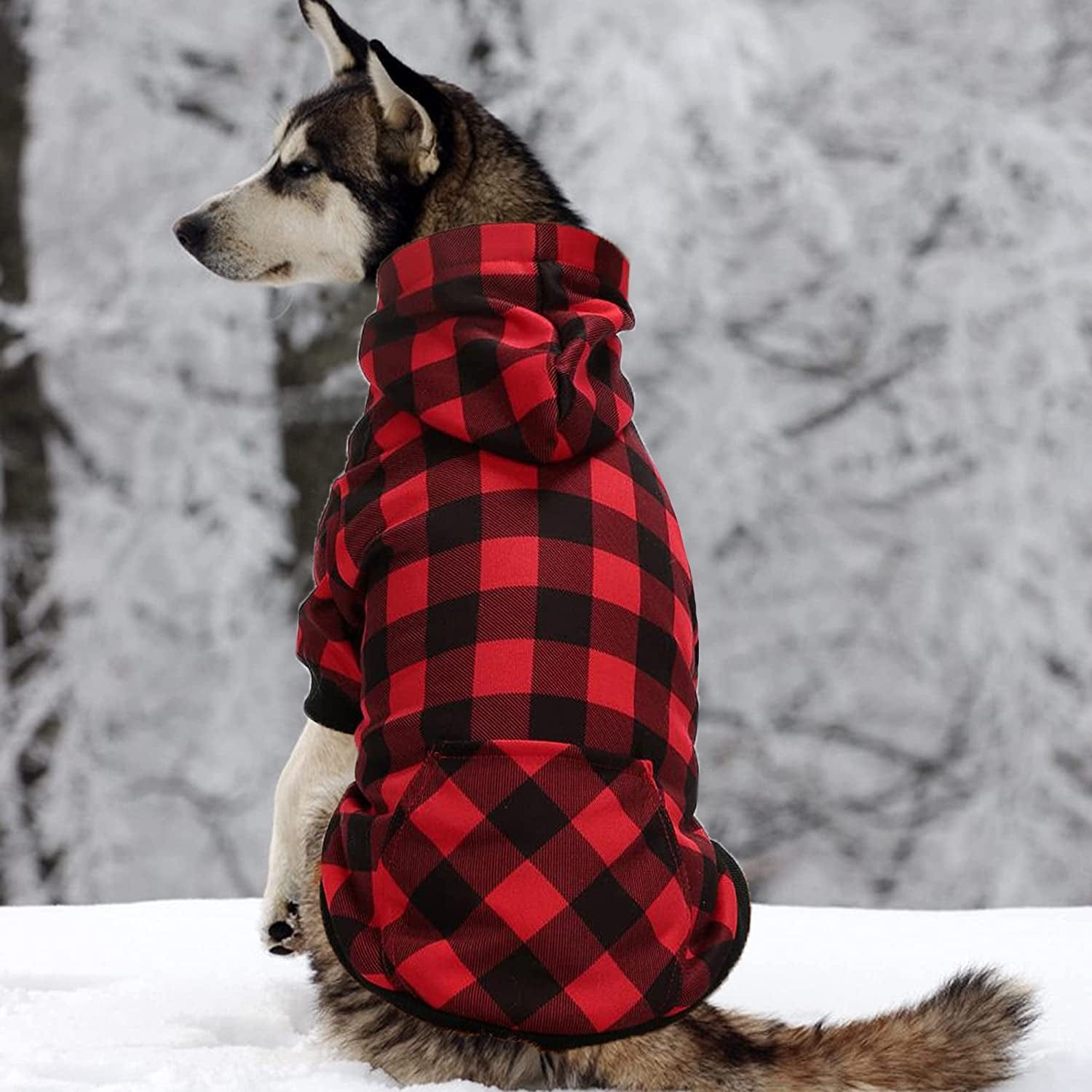 YAODHAO Dog Hoodie British Style Plaid Pet Sweaters with Hat Fleece Cold Weather Dog Hoodies with Pocket Windproof Pullover Pet Winter Casual Sweatshirts for Large Dogs with Harness Hole (Medium) Animals & Pet Supplies > Pet Supplies > Dog Supplies > Dog Apparel YAODHAOD   