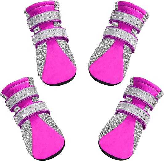 YAODHAOD Dog Boots Paw Protectors, Mesh Breathable Dog Shoes for Small Medium Dogs with Reflective Straps, Anti-Slip Hot Pavement Hardwood Pet Booties 4 PCS (L : 1.7"X1.3"(L*W), Pink) Animals & Pet Supplies > Pet Supplies > Dog Supplies > Dog Apparel YAODHAOD Pink S : 1.3"x1.1"(L*W) 