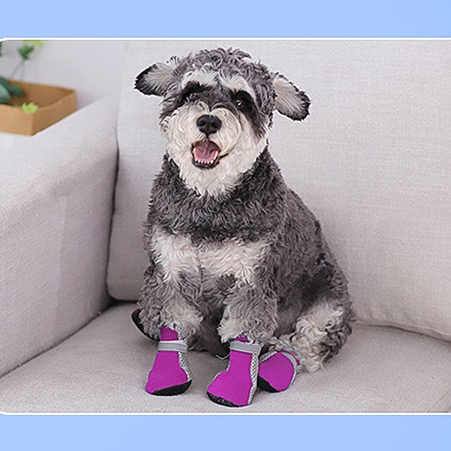 YAODHAOD Dog Boots Paw Protectors, Mesh Breathable Dog Shoes for Small Medium Dogs with Reflective Straps, Anti-Slip Hot Pavement Hardwood Pet Booties 4 PCS (L : 1.7"X1.3"(L*W), Pink) Animals & Pet Supplies > Pet Supplies > Dog Supplies > Dog Apparel YAODHAOD   