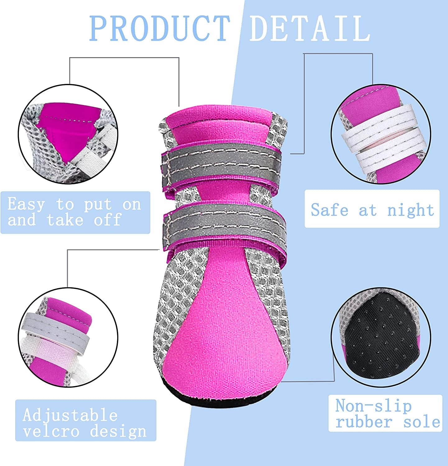 YAODHAOD Dog Boots Paw Protectors, Mesh Breathable Dog Shoes for Small Medium Dogs with Reflective Straps, Anti-Slip Hot Pavement Hardwood Pet Booties 4 PCS (L : 1.7"X1.3"(L*W), Pink) Animals & Pet Supplies > Pet Supplies > Dog Supplies > Dog Apparel YAODHAOD   