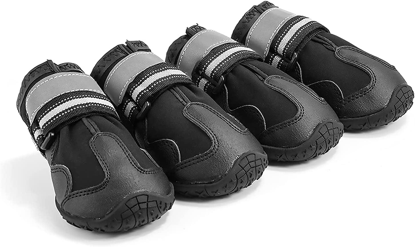 YAODHAOD Dog Shoes Dog Boots & Paw Protectors Waterproof Rugged Anti-Slip Sole Outdoor Dog Hiking Boots with Reflective Strips Winter Snow Booties for Medium Large Dogs 4Pcs/Set (Red, Size 4) Animals & Pet Supplies > Pet Supplies > Dog Supplies > Dog Apparel YAODHAOD Black Size 8: 3.3''x3.0''(L*W) (for 74-88 lbs) 