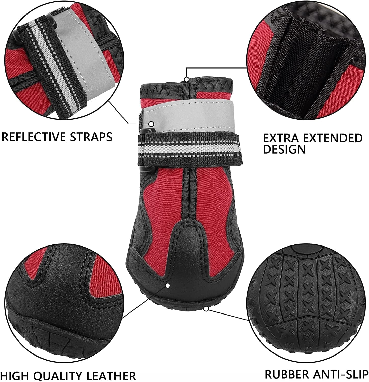 YAODHAOD Dog Shoes Dog Boots & Paw Protectors Waterproof Rugged Anti-Slip Sole Outdoor Dog Hiking Boots with Reflective Strips Winter Snow Booties for Medium Large Dogs 4Pcs/Set (Red, Size 4) Animals & Pet Supplies > Pet Supplies > Dog Supplies > Dog Apparel YAODHAOD   