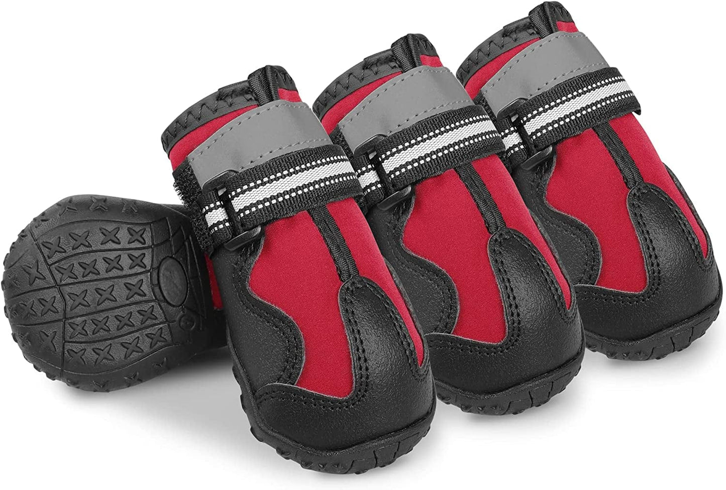 YAODHAOD Dog Shoes Dog Boots & Paw Protectors Waterproof Rugged Anti-Slip Sole Outdoor Dog Hiking Boots with Reflective Strips Winter Snow Booties for Medium Large Dogs 4Pcs/Set (Red, Size 4) Animals & Pet Supplies > Pet Supplies > Dog Supplies > Dog Apparel YAODHAOD Red Size 7: 3.2''x2.8''(L*W) (for 63-75 lbs) 
