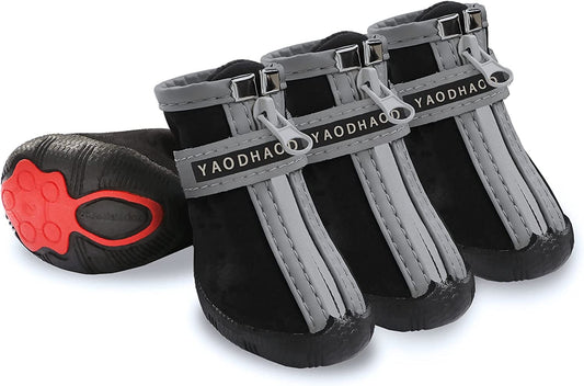 YAODHAOD Dog Shoes for Hot Pavement Waterproof Breathable Dog Summer Boots Anti-Slip Puppy Hiking Booties Puppy Shoes Paw Protector for Small Medium Dogs 4PCS (Size 1: 1.1"X0.9"(L*W), Black) Animals & Pet Supplies > Pet Supplies > Dog Supplies > Dog Apparel YAODHAOD Black Size 5: 1.88"x1.78"(L*W) 
