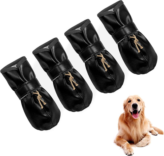 YAODHAOD Dog Shoes for Large Dogs, Dog Boots Paw Protectors for Hot Pavement, Leather Anti-Slip Adjustable Booties,For Indoor Hardwood Floor Traction Control & Outdoor Wlaking Hikin (Size 8, Black) Animals & Pet Supplies > Pet Supplies > Dog Supplies > Dog Apparel YAODHAOD Black Size 8: 3"x2.5"(L*W) 