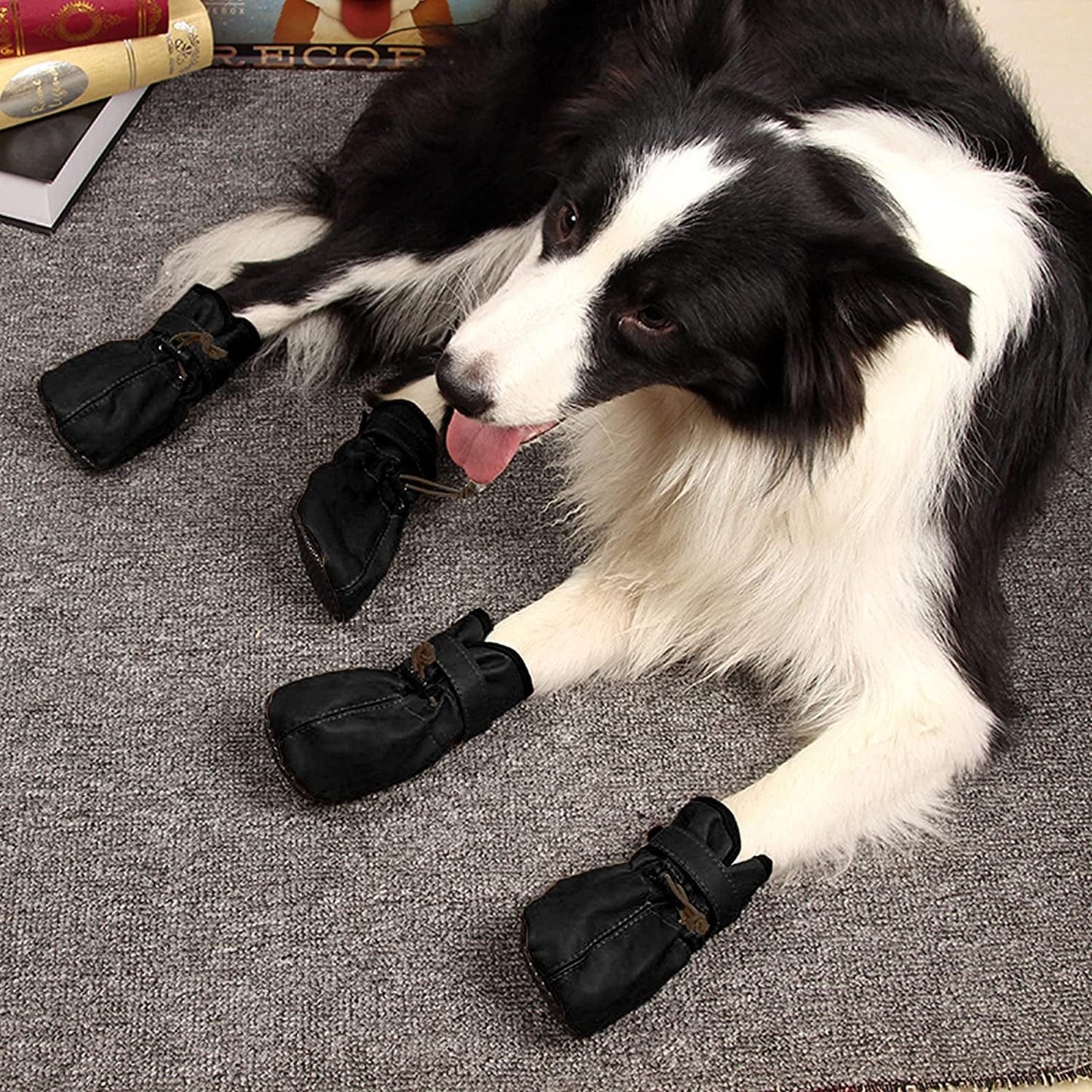 YAODHAOD Dog Shoes for Large Dogs, Dog Boots Paw Protectors for Hot Pavement, Leather Anti-Slip Adjustable Booties,For Indoor Hardwood Floor Traction Control & Outdoor Wlaking Hikin (Size 8, Black) Animals & Pet Supplies > Pet Supplies > Dog Supplies > Dog Apparel YAODHAOD   