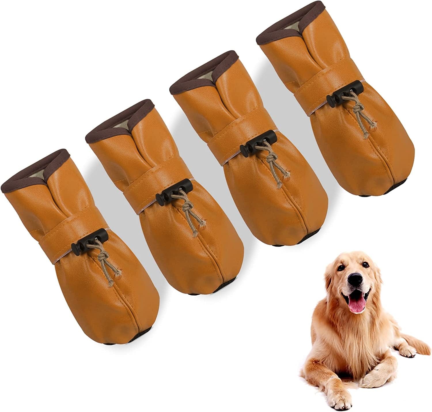 YAODHAOD Dog Shoes for Large Dogs, Dog Boots Paw Protectors for Hot Pavement, Leather Anti-Slip Adjustable Booties,For Indoor Hardwood Floor Traction Control & Outdoor Wlaking Hikin (Size 8, Black) Animals & Pet Supplies > Pet Supplies > Dog Supplies > Dog Apparel YAODHAOD Brown Size 8: 3"x2.5"(L*W) 