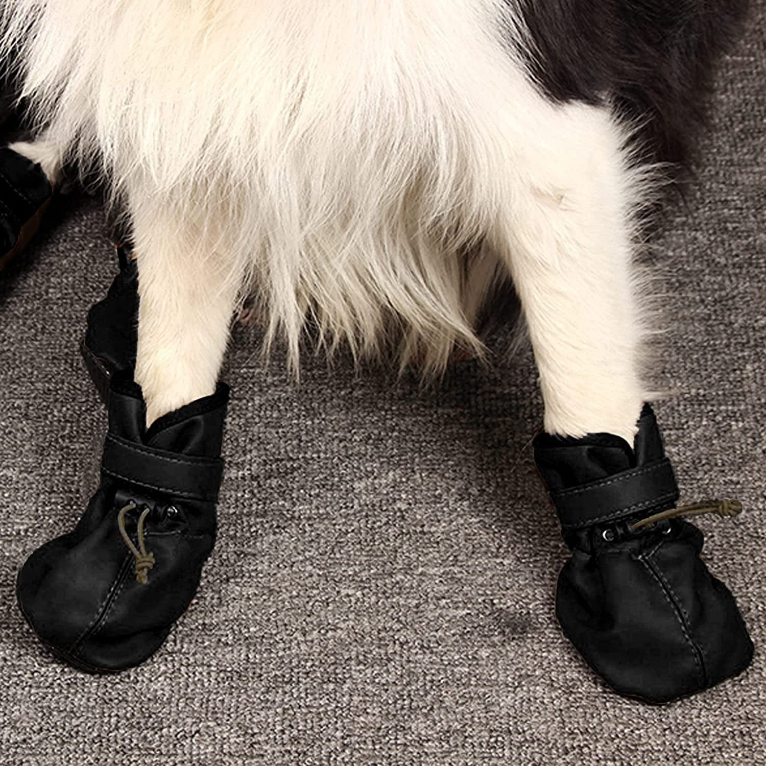 YAODHAOD Dog Shoes for Large Dogs, Dog Boots Paw Protectors for Hot Pavement, Leather Anti-Slip Adjustable Booties,For Indoor Hardwood Floor Traction Control & Outdoor Wlaking Hikin (Size 8, Black) Animals & Pet Supplies > Pet Supplies > Dog Supplies > Dog Apparel YAODHAOD   