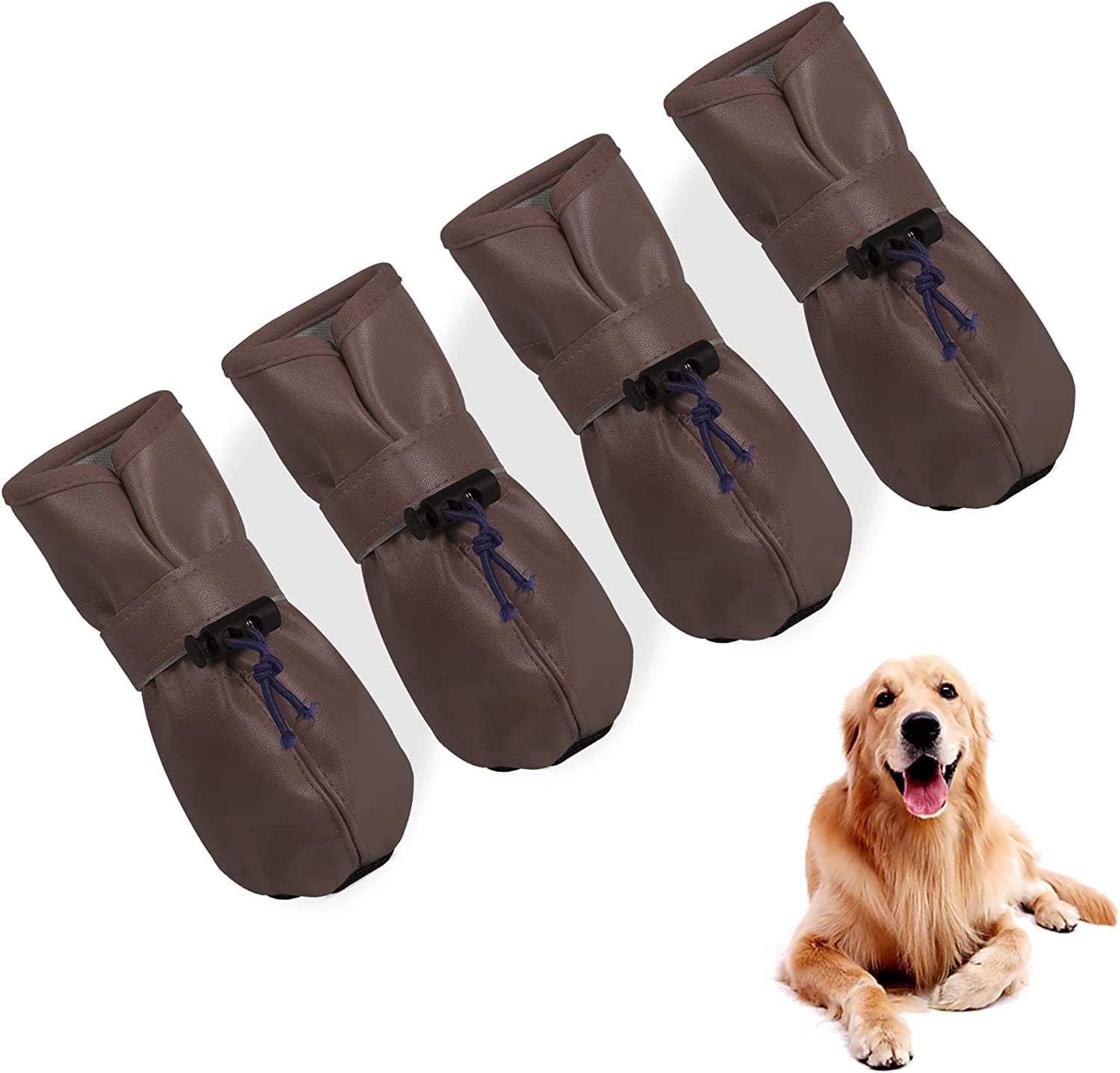 YAODHAOD Dog Shoes for Large Dogs, Dog Boots Paw Protectors for Hot Pavement, Leather Anti-Slip Adjustable Booties,For Indoor Hardwood Floor Traction Control & Outdoor Wlaking Hikin (Size 8, Black) Animals & Pet Supplies > Pet Supplies > Dog Supplies > Dog Apparel YAODHAOD Deep Brown Size 8: 3"x2.5"(L*W) 