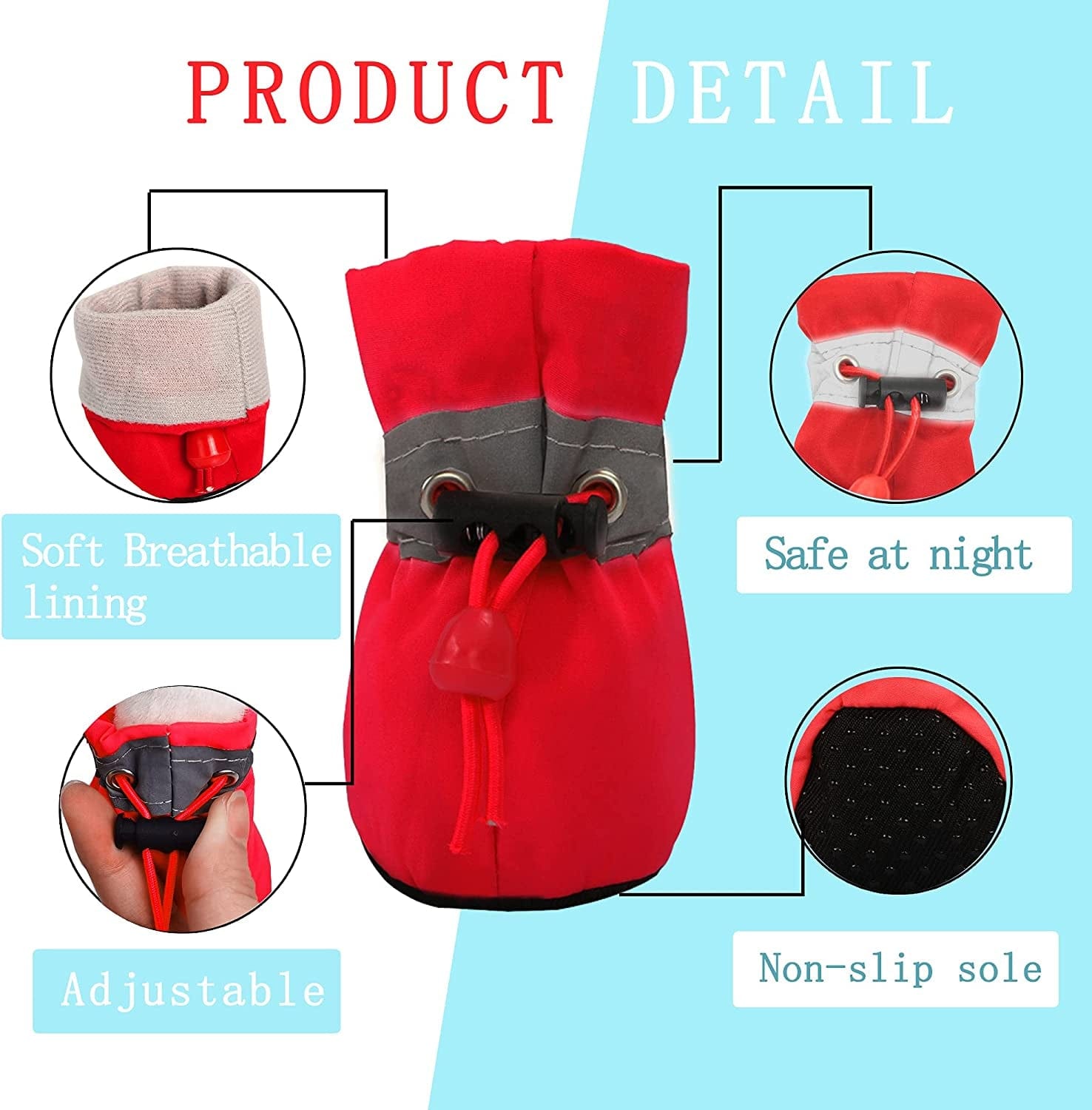 YAODHAOD Dog Shoes for Small Dogs Anti-Slip Dogs Boots & Paw Protector with Reflective Straps Winter Snow Puppy Booties, Cat Dog Shoes for Small and Medium Pets 4PCS (Size 7: 2.35"X1.97", Red) Animals & Pet Supplies > Pet Supplies > Dog Supplies > Dog Apparel YAODHAOD   