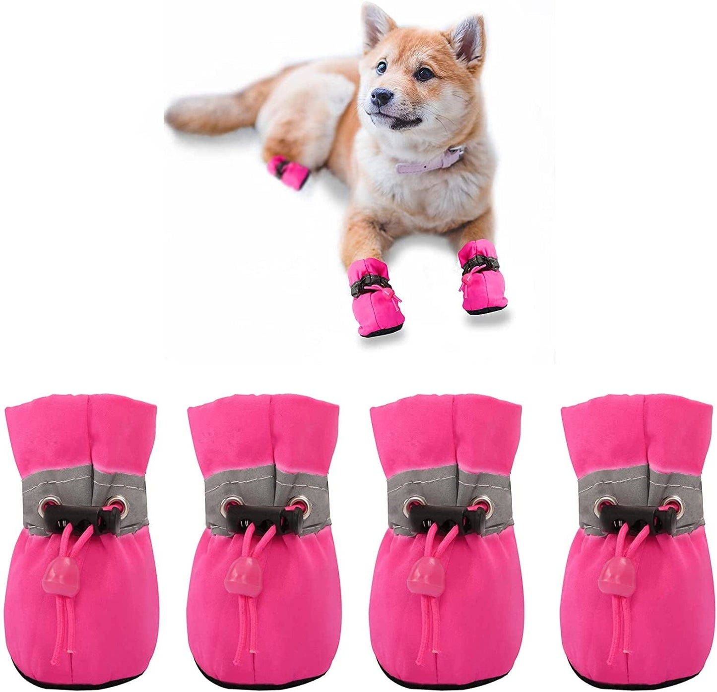 YAODHAOD Dog Shoes for Small Dogs Anti-Slip Dogs Boots & Paw Protector with Reflective Straps Winter Snow Puppy Booties, Cat Dog Shoes for Small and Medium Pets 4PCS (Size 7: 2.35"X1.97", Red) Animals & Pet Supplies > Pet Supplies > Dog Supplies > Dog Apparel YAODHAOD Pink Size 5: 1.96"x1.57" 