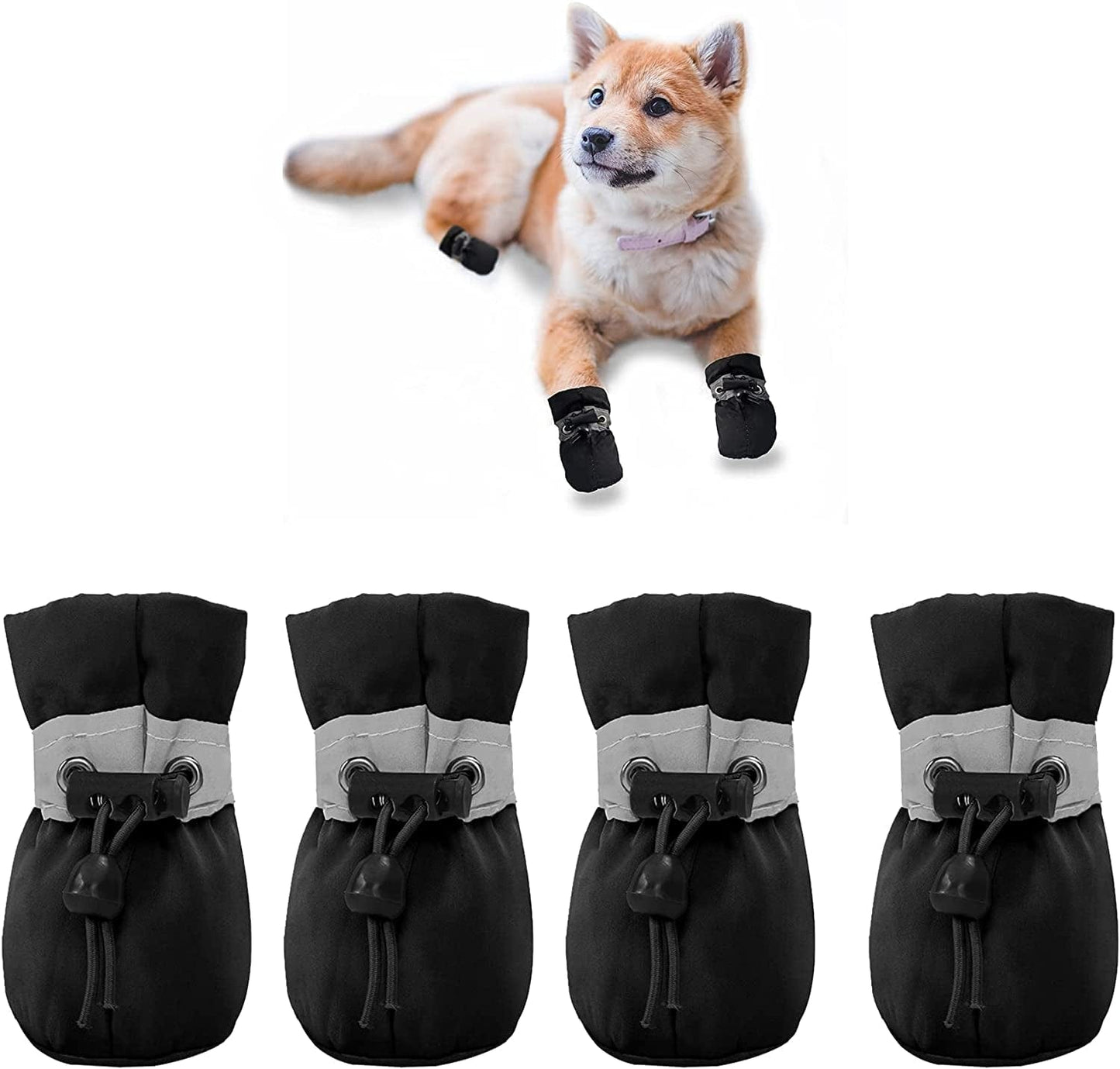 YAODHAOD Dog Shoes for Small Dogs Anti-Slip Dogs Boots & Paw Protector with Reflective Straps Winter Snow Puppy Booties, Cat Dog Shoes for Small and Medium Pets 4PCS (Size 7: 2.35"X1.97", Red) Animals & Pet Supplies > Pet Supplies > Dog Supplies > Dog Apparel YAODHAOD black size 2: 1.27"x0.9"(L*W) 