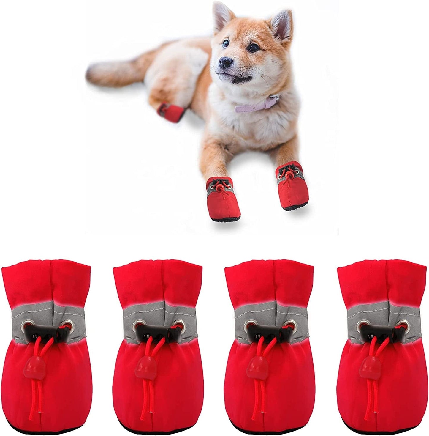 YAODHAOD Dog Shoes for Small Dogs Anti-Slip Dogs Boots & Paw Protector with Reflective Straps Winter Snow Puppy Booties, Cat Dog Shoes for Small and Medium Pets 4PCS (Size 7: 2.35"X1.97", Red) Animals & Pet Supplies > Pet Supplies > Dog Supplies > Dog Apparel YAODHAOD red Size 5: 1.96"x1.57" 