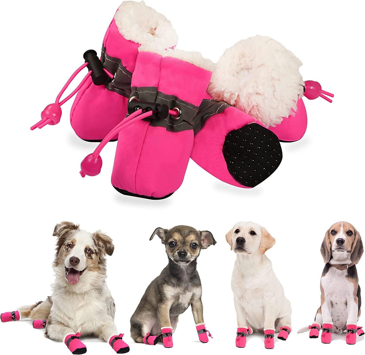 YAODHAOD Dog Shoes for Winter, Dog Boots & Paw Protectors, Fleece Warm Snow Booties for Puppy with Reflective Strip Anti-Slip Rubber Sole for Small Medium Size Dogs,Size 3: 1.5"X1.3" (L*W),Pink Animals & Pet Supplies > Pet Supplies > Dog Supplies > Dog Apparel YAODHAOD Pink Size 3: 1.5"x1.3" (L*W) 