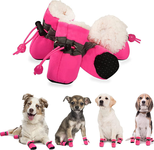 YAODHAOD Dog Shoes for Winter, Dog Boots & Paw Protectors, Fleece Warm Snow Booties for Puppy with Reflective Strip Anti-Slip Rubber Sole for Small Medium Size Dogs,Size 3: 1.5"X1.3" (L*W),Pink Animals & Pet Supplies > Pet Supplies > Dog Supplies > Dog Apparel YAODHAOD Pink Size 3: 1.5"x1.3" (L*W) 