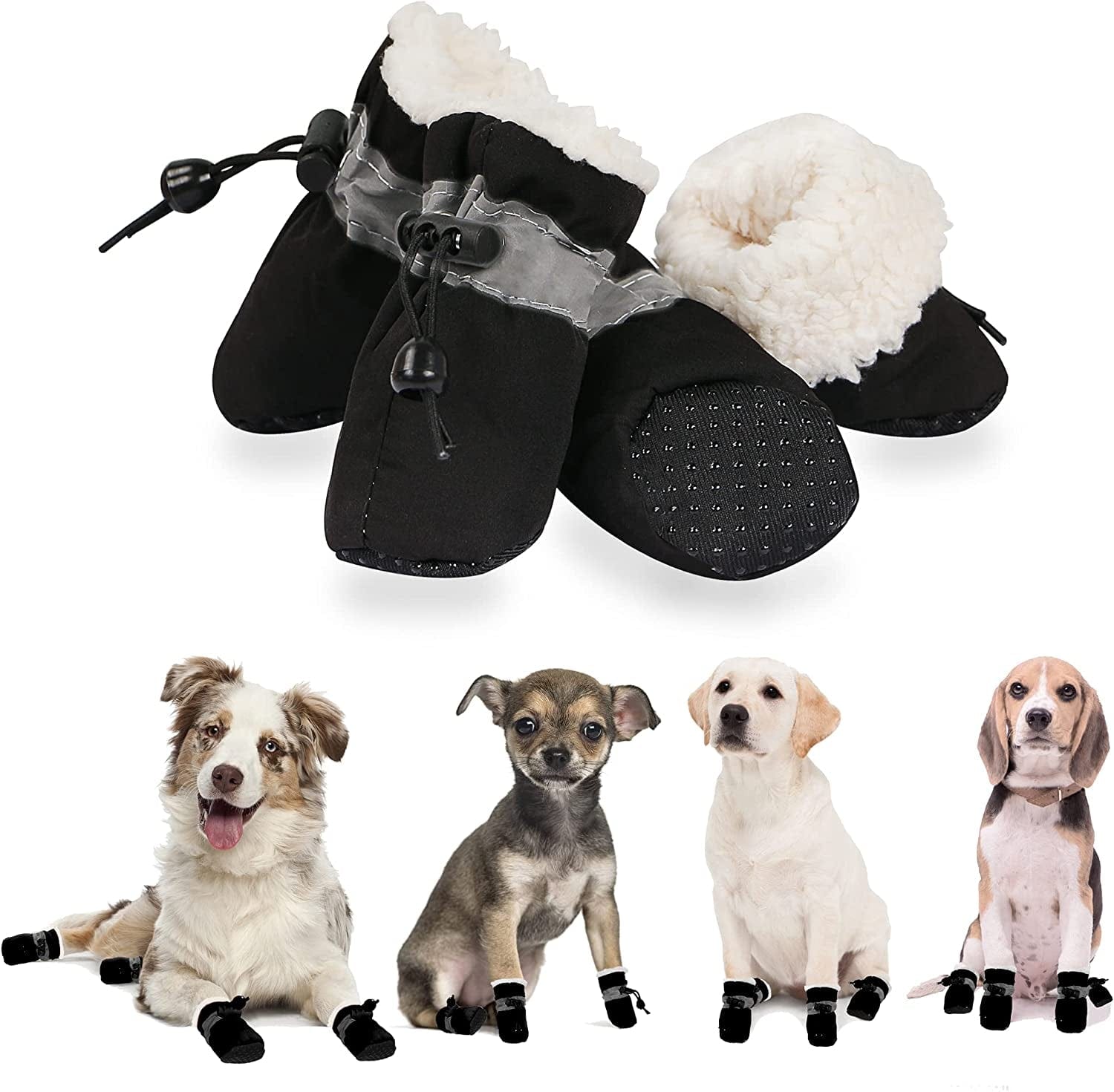 YAODHAOD Dog Shoes for Winter, Dog Boots & Paw Protectors, Fleece Warm Snow Booties for Puppy with Reflective Strip Anti-Slip Rubber Sole for Small Medium Size Dogs,Size 3: 1.5"X1.3" (L*W),Pink Animals & Pet Supplies > Pet Supplies > Dog Supplies > Dog Apparel YAODHAOD Black Size 3: 1.5"x1.3" (L*W) 