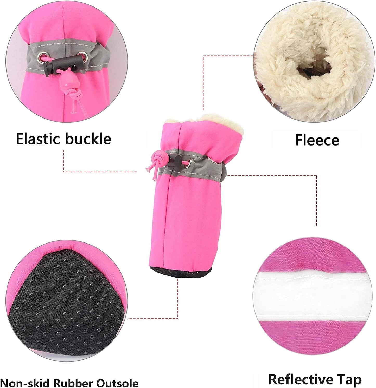 YAODHAOD Dog Shoes for Winter, Dog Boots & Paw Protectors, Fleece Warm Snow Booties for Puppy with Reflective Strip Anti-Slip Rubber Sole for Small Medium Size Dogs,Size 3: 1.5"X1.3" (L*W),Pink Animals & Pet Supplies > Pet Supplies > Dog Supplies > Dog Apparel YAODHAOD   