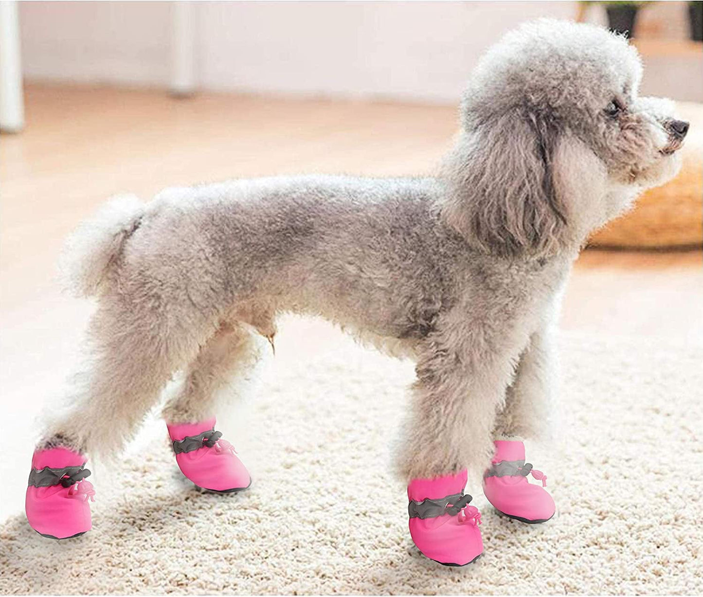 YAODHAOD Dog Shoes for Winter, Dog Boots & Paw Protectors, Fleece Warm Snow Booties for Puppy with Reflective Strip Anti-Slip Rubber Sole for Small Medium Size Dogs,Size 3: 1.5"X1.3" (L*W),Pink Animals & Pet Supplies > Pet Supplies > Dog Supplies > Dog Apparel YAODHAOD   