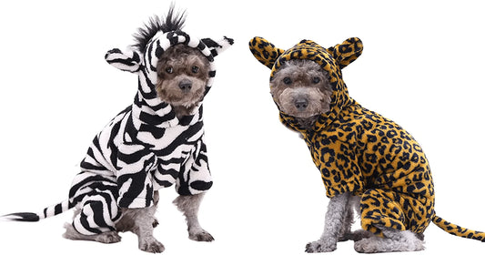 YAODHAOD Halloween Costumes for Dogs Dog Hoodie Zebra and Leopard Pet Costume Flannel Warm Coat Outfits Clothes for Small Medium Dogs Cats Halloween Cosplay Apparel（2 Pack） Animals & Pet Supplies > Pet Supplies > Cat Supplies > Cat Apparel YAODHAOD X-Small  