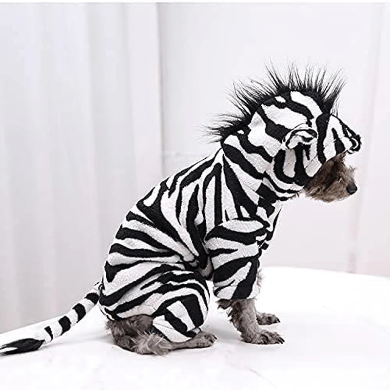 YAODHAOD Halloween Costumes for Dogs Dog Hoodie Zebra and Leopard Pet Costume Flannel Warm Coat Outfits Clothes for Small Medium Dogs Cats Halloween Cosplay Apparel（2 Pack）