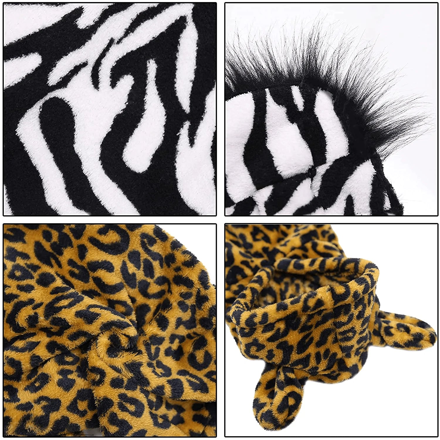 YAODHAOD Halloween Costumes for Dogs Dog Hoodie Zebra and Leopard Pet Costume Flannel Warm Coat Outfits Clothes for Small Medium Dogs Cats Halloween Cosplay Apparel（2 Pack）