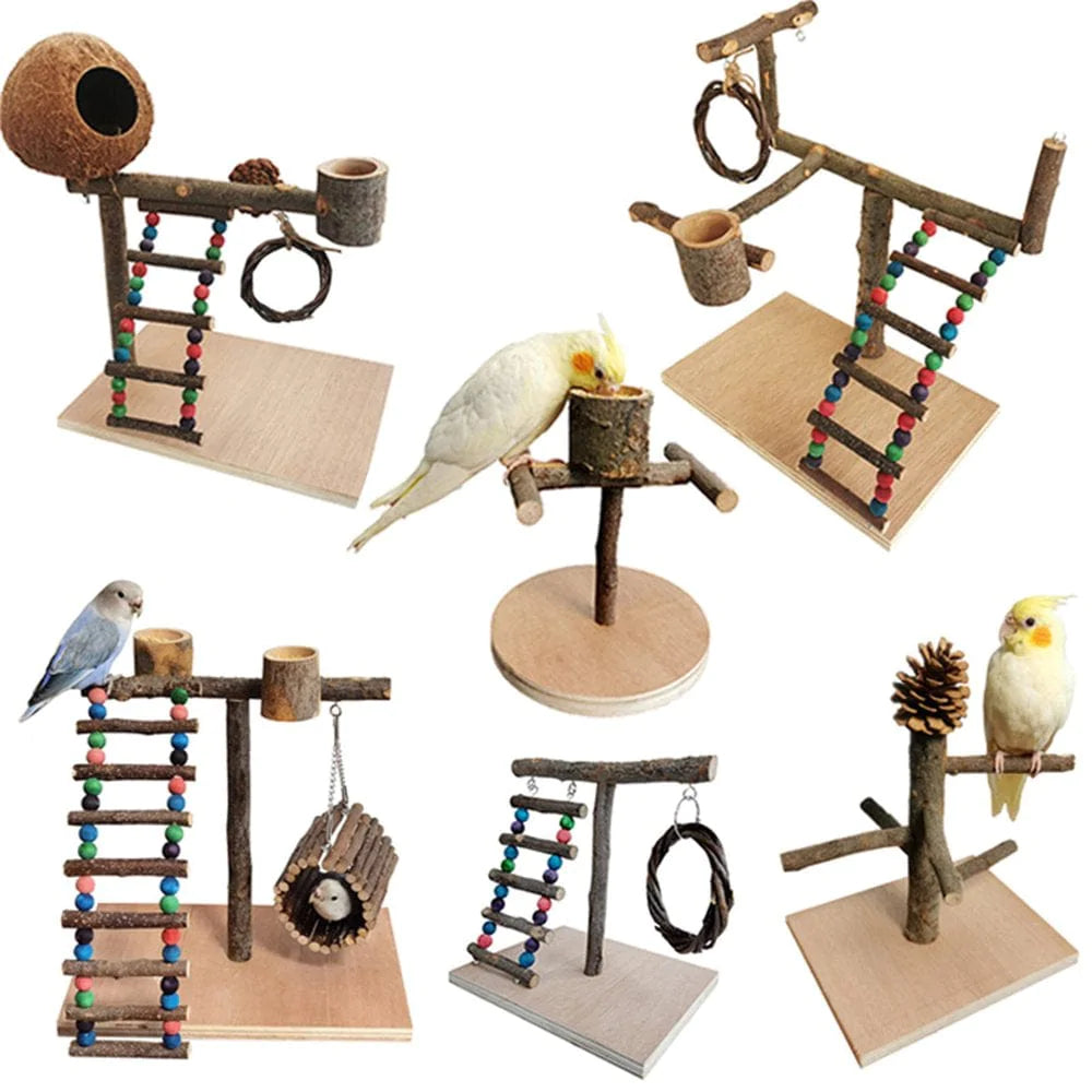 Ybeauty Bird Perch with Feeding Trough Exercise Training Cage Accessories Natural Wood Parrot Play Gym Stand Bird Supplies Animals & Pet Supplies > Pet Supplies > Bird Supplies > Bird Cages & Stands Ybeauty A  