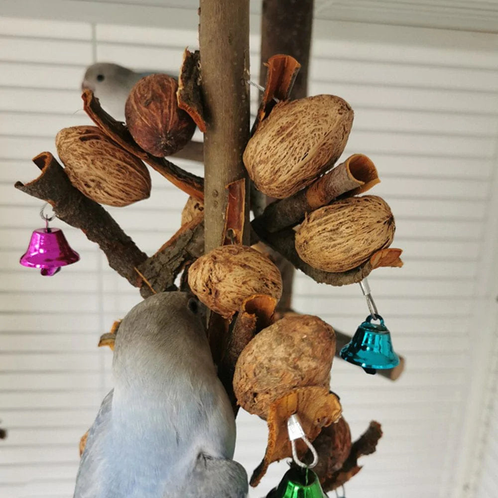 Ybeauty Bird Toy with Bell Teeth Molar Natural Wood Parrot Hanging Foraging Toys Bird Supplies Animals & Pet Supplies > Pet Supplies > Bird Supplies > Bird Toys Ybeauty   