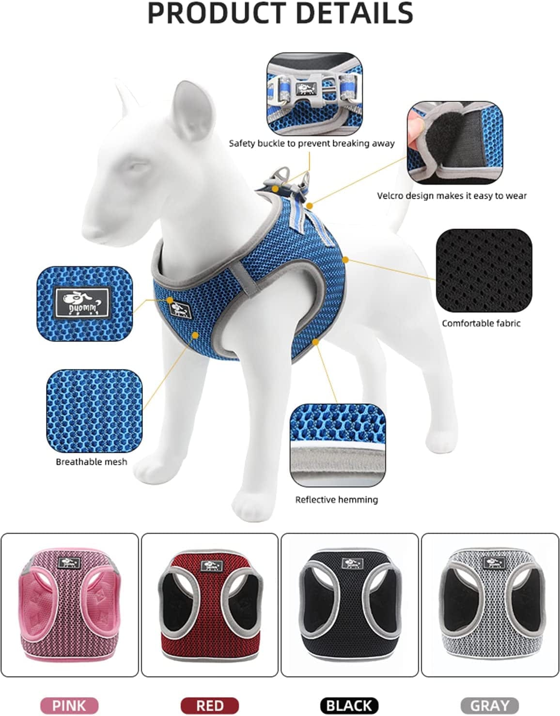 Yealay Cat Dog Harness and Lead Set, Soft Mesh Dog Puppy Harness Breathable Adjustable Cat Harness No Pull No Choke Vest Harness for Small Dogs Harnesses (Grey, XL Chest: 46Cm-52Cm) Animals & Pet Supplies > Pet Supplies > Dog Supplies > Dog Apparel Yealay   