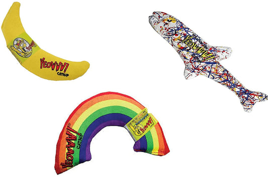 Yeowww! Organic Catnip 3-Toy Variety Pack with Rainbow, Banana, and Pollock