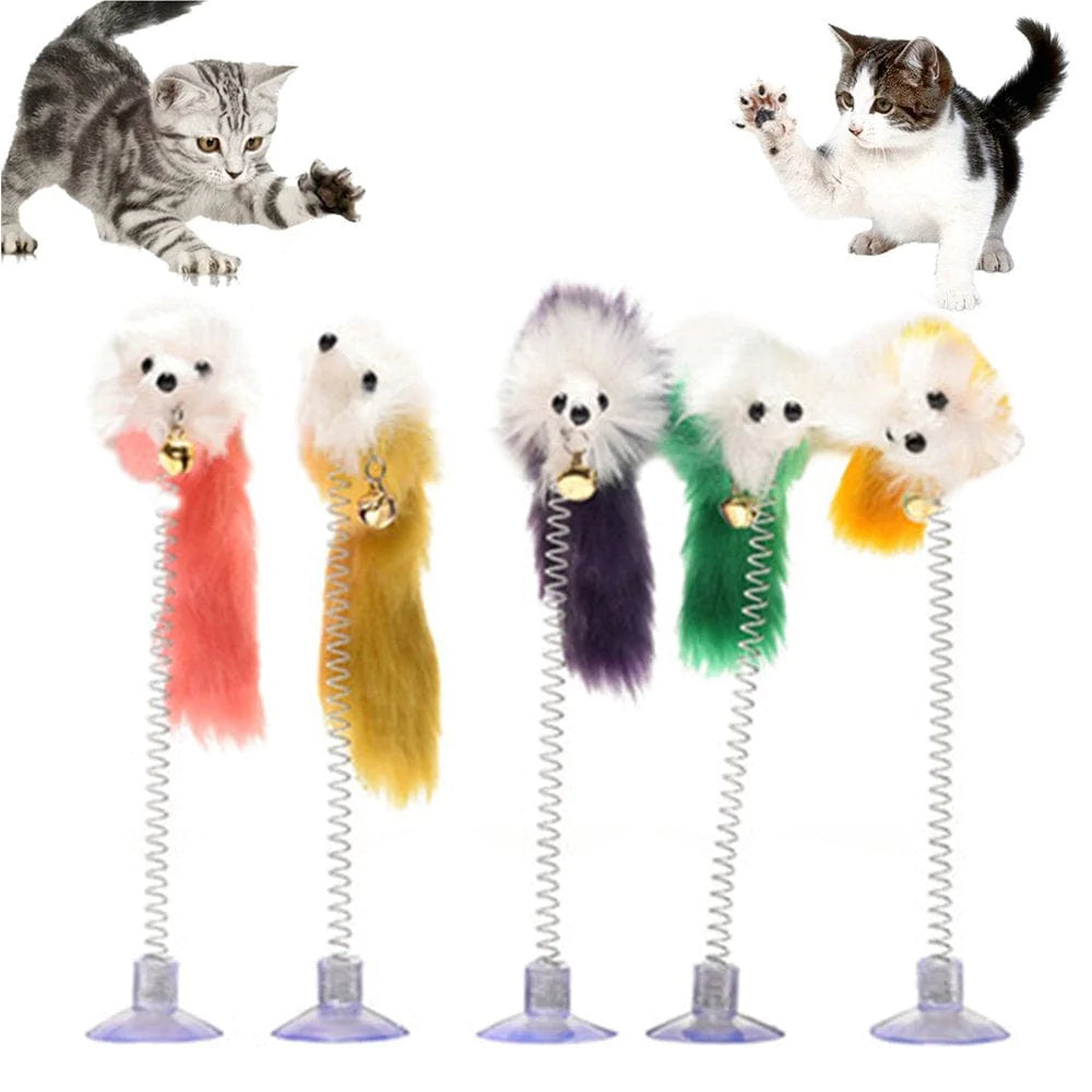Yesbay 3Pcs Pet Cats Kitten Funny Spring Suction Cup Feather Mouse Elastic Scratch Toys Animals & Pet Supplies > Pet Supplies > Cat Supplies > Cat Toys Yesbay   