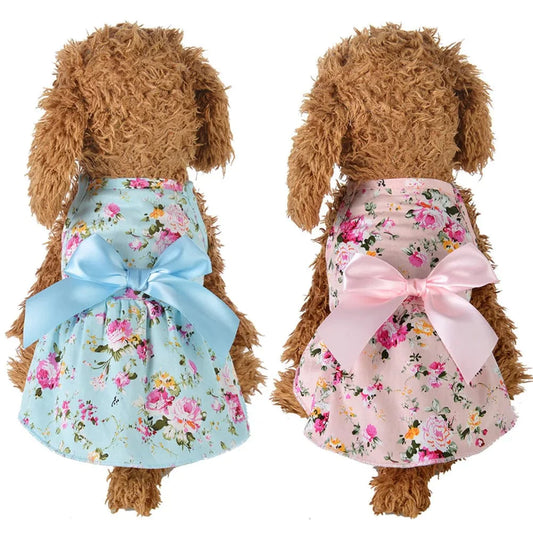 Yesbay Spring Summer Flower Print Cotton Cute Pet Dress Cat Dog Costume Outfit Clothes Animals & Pet Supplies > Pet Supplies > Dog Supplies > Dog Apparel Yesbay M Blue 