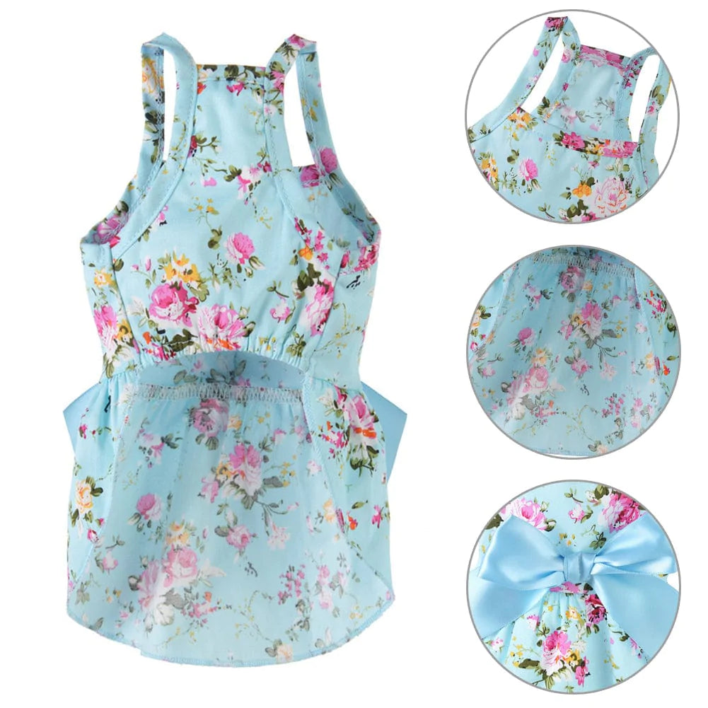 Yesbay Spring Summer Flower Print Cotton Cute Pet Dress Cat Dog Costume Outfit Clothes