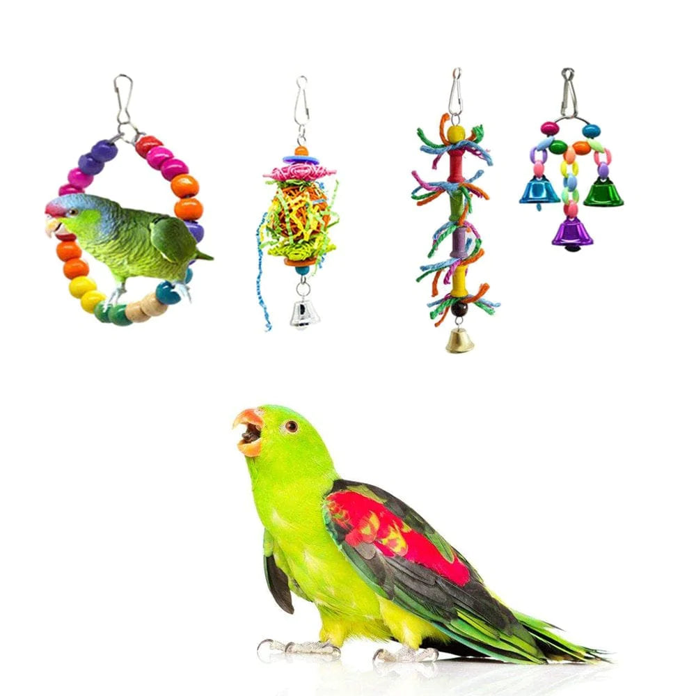 YEUHTLL 14Packs Bird Swing Chewing Toys Hanging Ladder Perch Parrot Mirror Cage Bell Toys Wood Beads Chew Bite Toy Animals & Pet Supplies > Pet Supplies > Bird Supplies > Bird Ladders & Perches YEUHTLL   