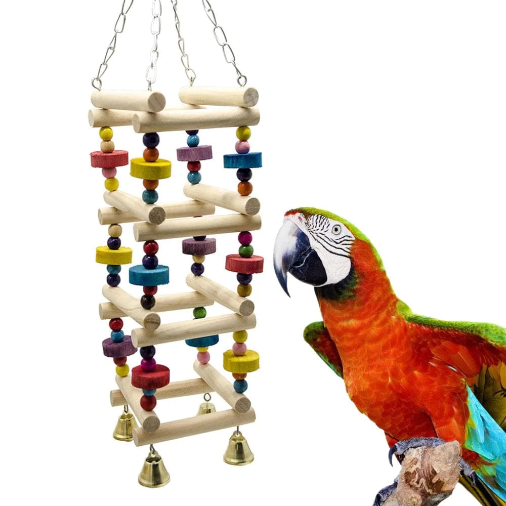 YEUHTLL Wooden Bird Swings Ladders Toys Parrot Chewing Climbing Stand Perch Parakeets Playground Colorful Bite Blocks