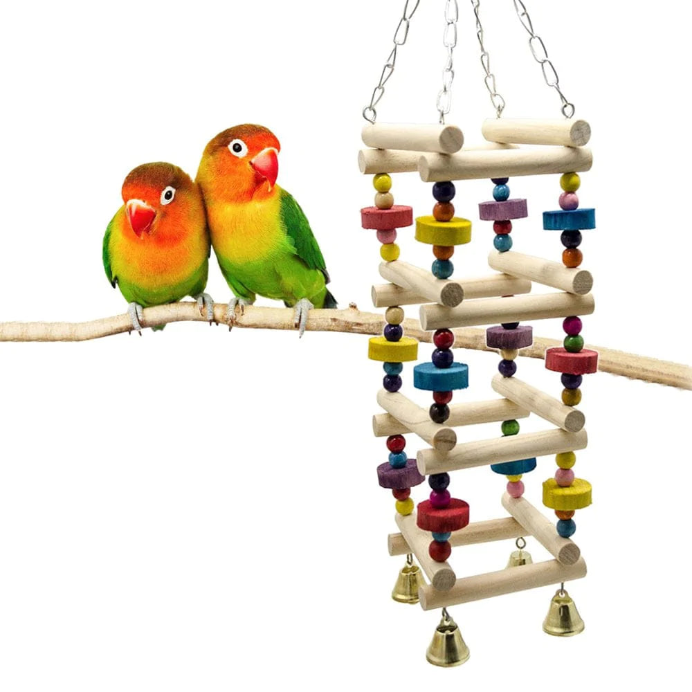 YEUHTLL Wooden Bird Swings Ladders Toys Parrot Chewing Climbing Stand Perch Parakeets Playground Colorful Bite Blocks