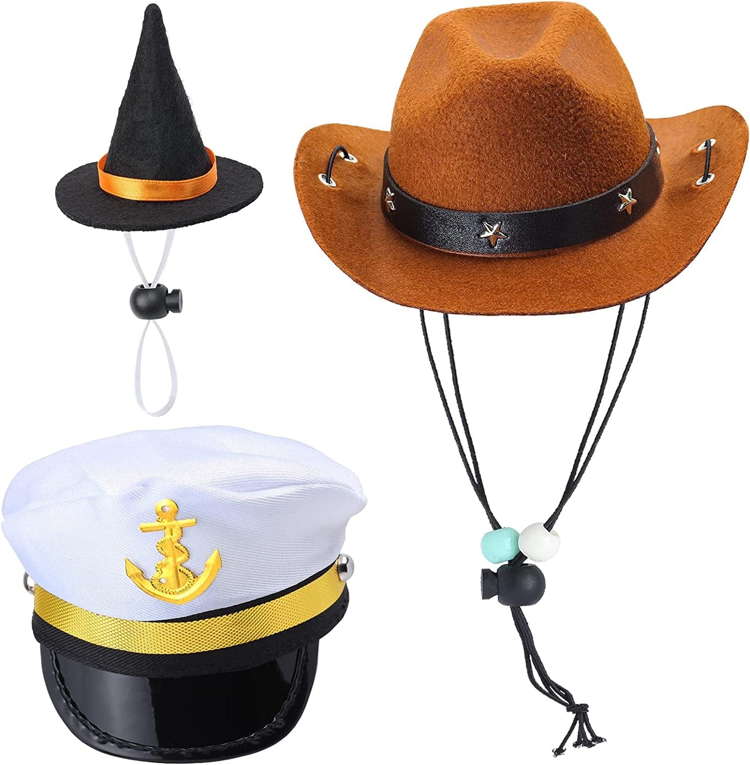 Yewong 3 Pieces Pet Hat Pet Sailor Captain Hat Cowboy Hat Witch Hat Dog Cat Pet Costume Hat for Halloween Party Photo Props Supplies Animals & Pet Supplies > Pet Supplies > Dog Supplies > Dog Apparel Yewong   