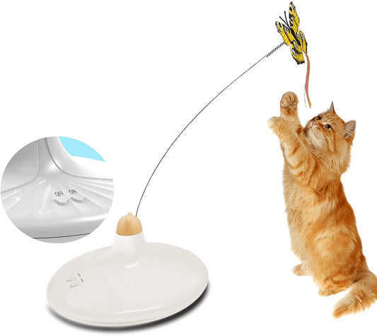 Yextral Rotating Cat Teaser, Butterfly Cat Toys with Butterfly Replacement, White