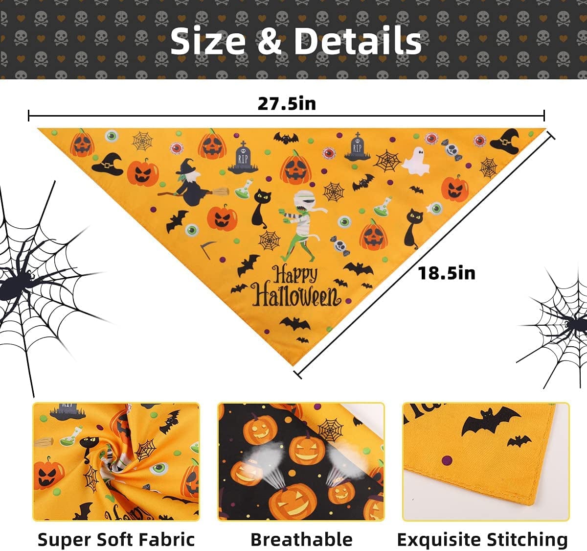 Yicostar Halloween Dog Bandanas, 2 Pack Pumpkin Reversible Dog Bandanas Triangle Bibs Pet Scarf Accessories for Small Medium Large Dogs and Cats Animals & Pet Supplies > Pet Supplies > Dog Supplies > Dog Apparel Yicostar   