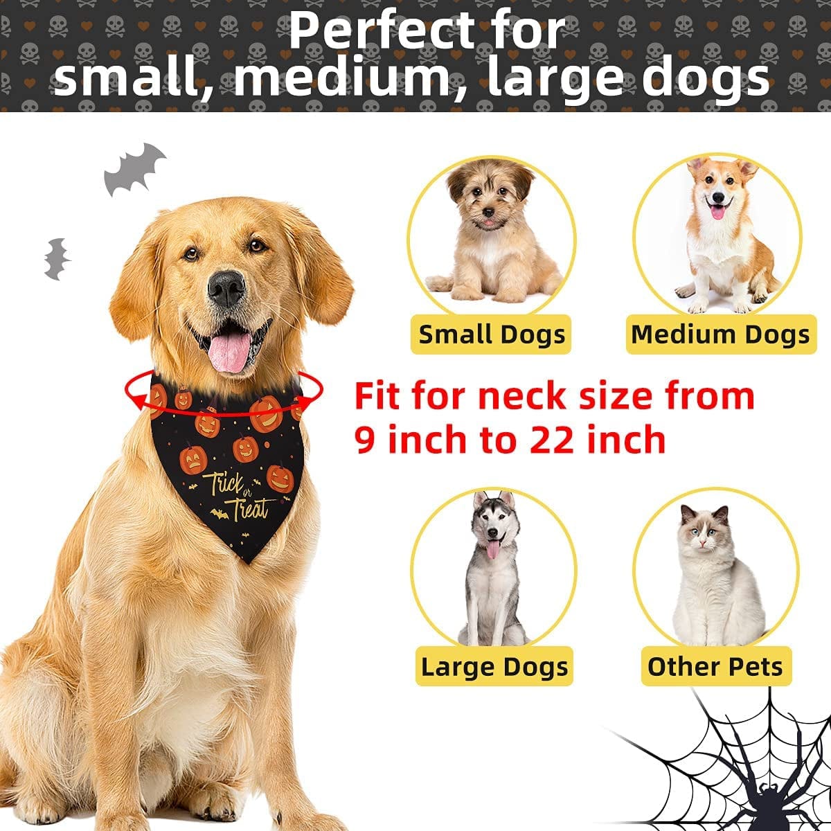 Yicostar Halloween Dog Bandanas, 2 Pack Pumpkin Reversible Dog Bandanas Triangle Bibs Pet Scarf Accessories for Small Medium Large Dogs and Cats Animals & Pet Supplies > Pet Supplies > Dog Supplies > Dog Apparel Yicostar   