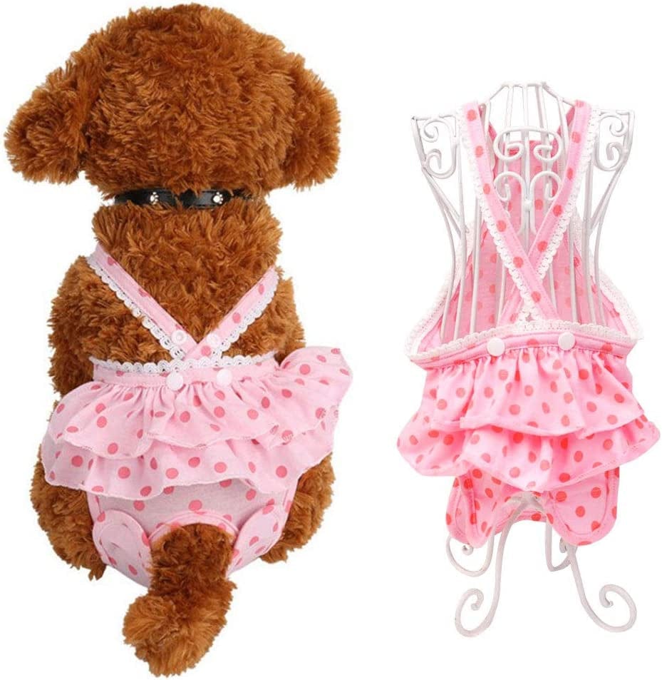 Yicte Dog Diaper with Suspender Dog Skirt Dress Ruffles Dog Sanitary Pantie Dog Clothes Reusable Washable Adjustable Tighten Strap for Small Medium Large Female Girl Pet Dogs Pink M Animals & Pet Supplies > Pet Supplies > Dog Supplies > Dog Apparel YiCTe Pink L 