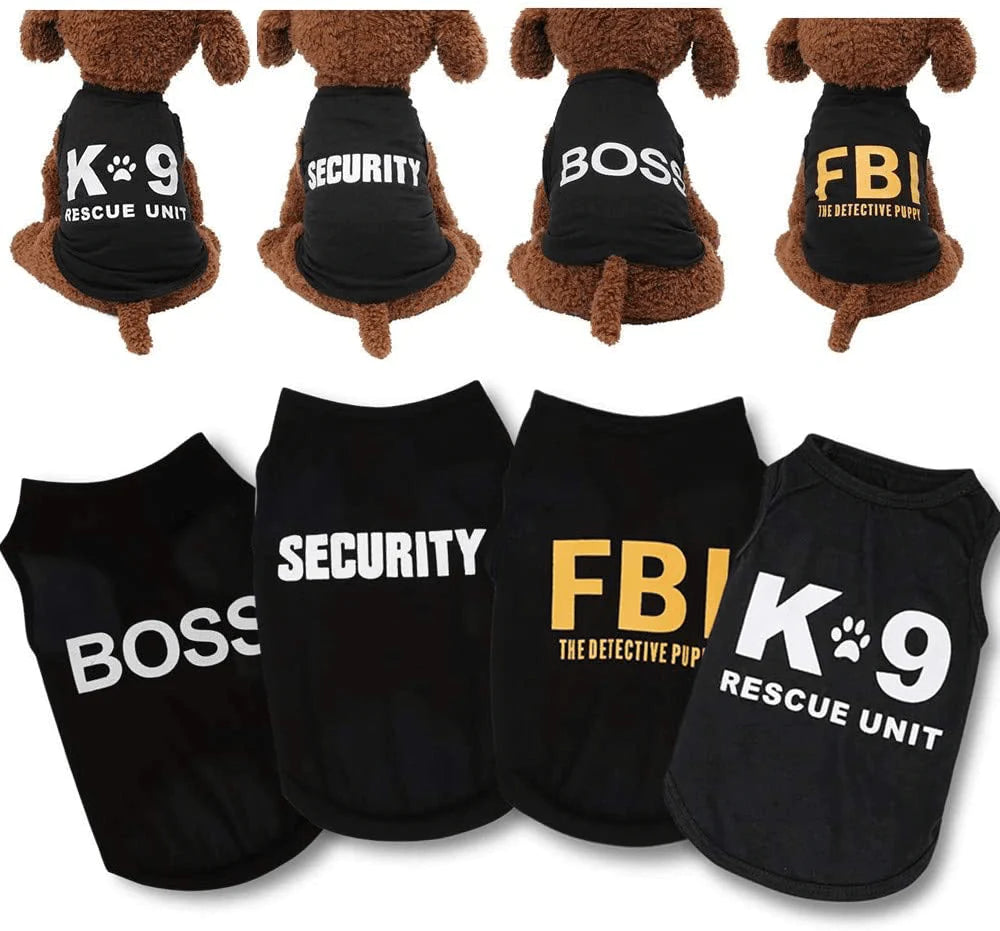 Yikeyo 4 Pack Puppy Clothes for Small Dog Boy Summer Shirt for Chihuahua Yorkies Male Pet Outfits Cat Clothing Black Security Vest Funny Apparel Animals & Pet Supplies > Pet Supplies > Dog Supplies > Dog Apparel Yikeyo 4PC/ Black Security + boss + K9unit + Fbi Small 