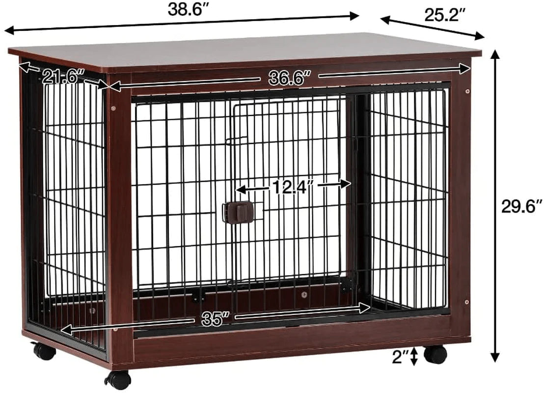 YINGYU Wooden Indoor Dog Cage Coffee Table 39 Inch, Wire Wood Structure, Lockable, Medium and Large Dog House, Indoor Use